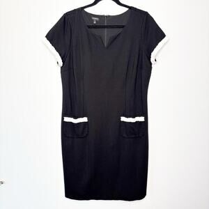 Talbots Womens 14 Black Sheath Dress Fringe Trim Pockets Work Office‎ Chic